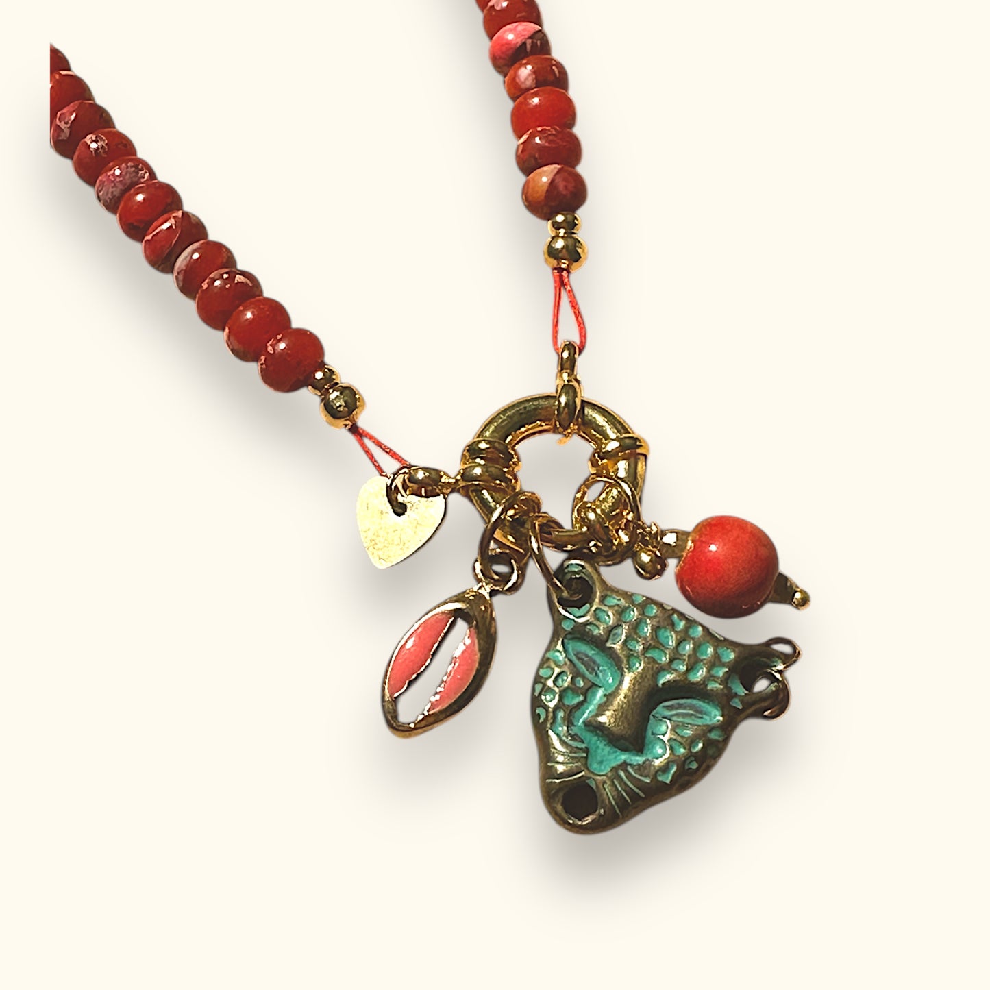 Motee Necklace with Leopard and Cowrie Shell Pendant