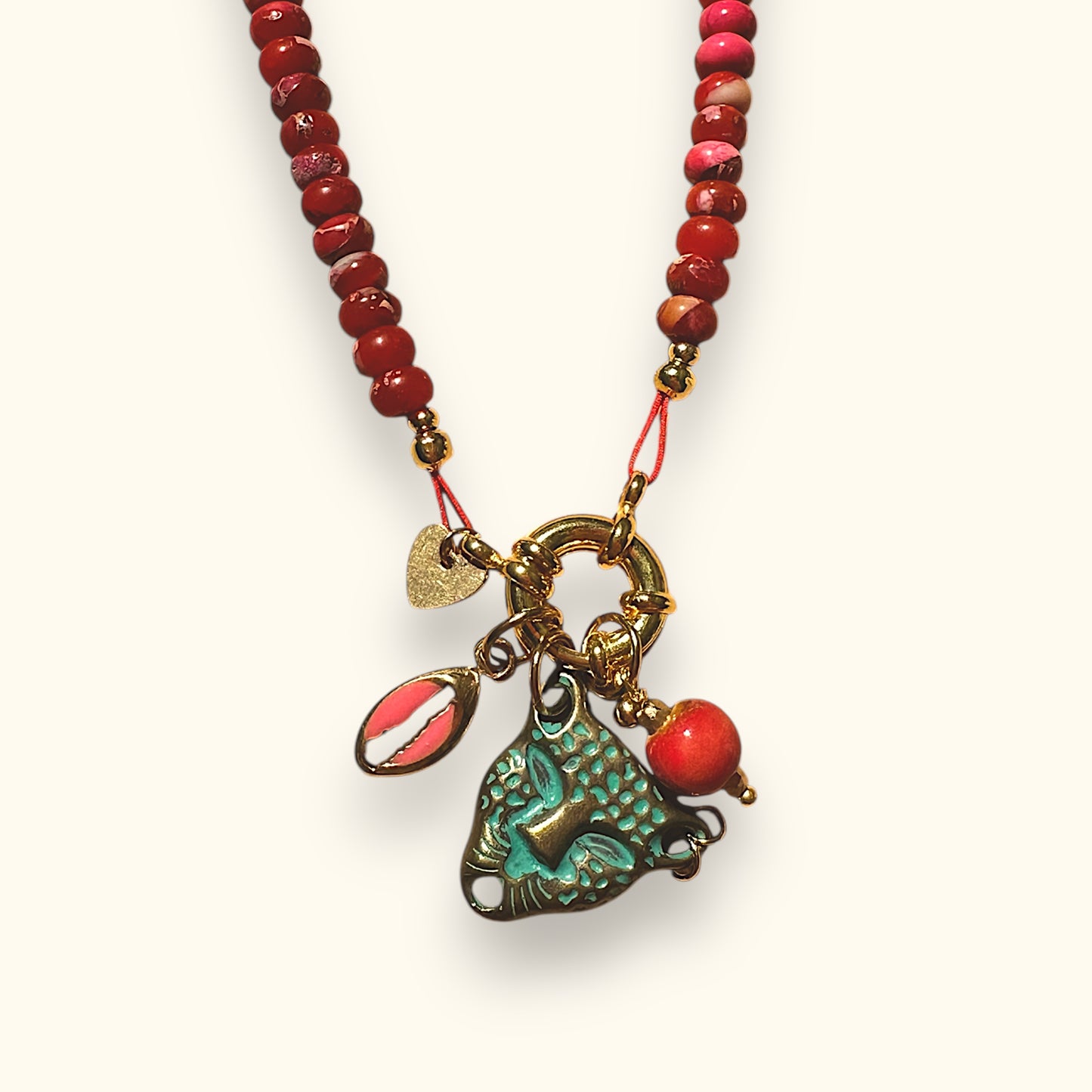 Motee Necklace with Leopard and Cowrie Shell Pendant